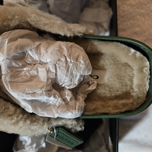 Green Fuzzy Slide Sandals - Picture 4 of 5